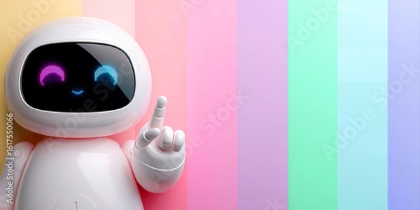 Obraz cartoon ai bot with expressive eyes isolated on colored background.