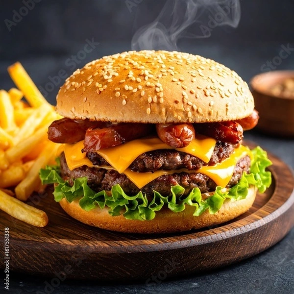 Obraz Gourmet double cheeseburger with fries