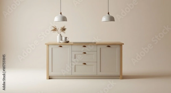 Obraz Modern Kitchen Island with Pendant Lights and Minimalist Decor