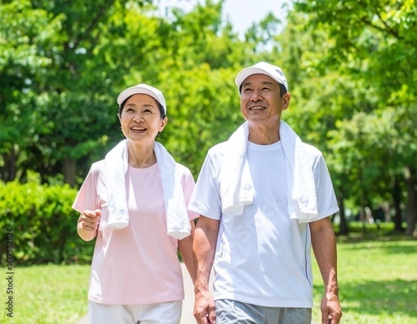 Fototapeta シニア夫婦のウォーキング風景