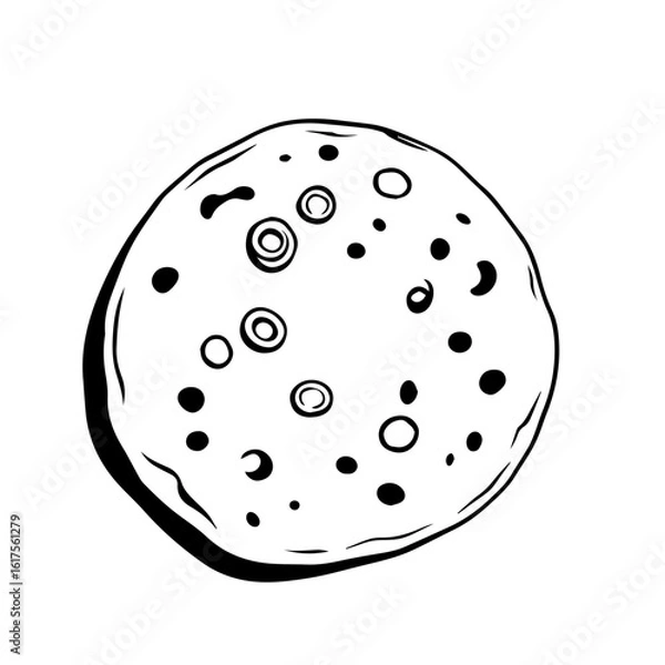 Fototapeta Hand Drawn Chapati: Simple Grayscale Flatbread Illustration With Spots And Rings On White Background