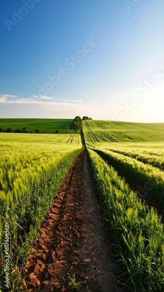Obraz Green field path leading to horizon