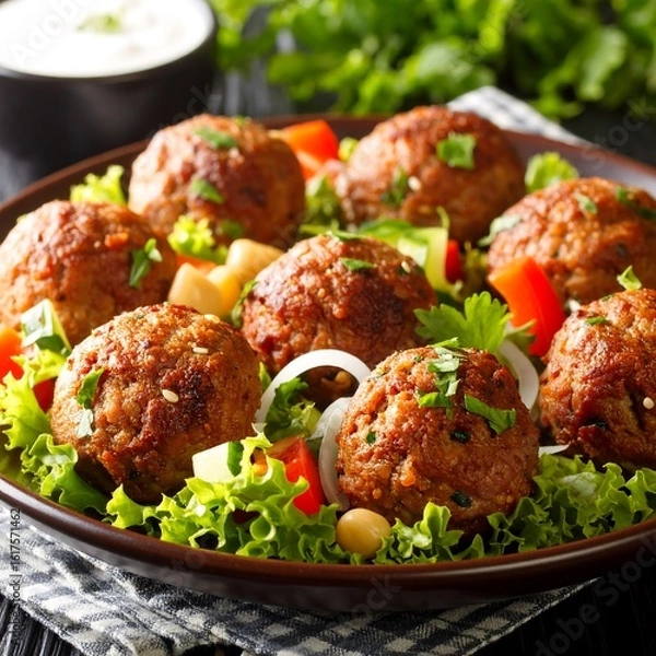 Obraz Ground meat balls with salad