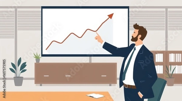 Obraz Businessman Analyzing Growth Chart – Flat Illustration
