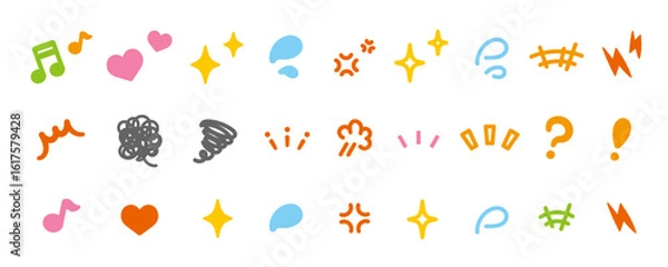 Obraz 感情やリアクションを表すカラフルでポップな装飾記号アイコンセット