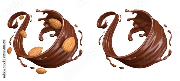 Obraz Chocolate Flow with Almonds Splashing 3d render