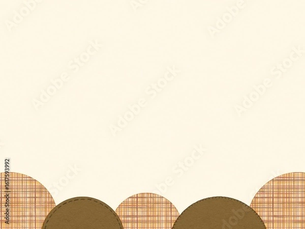 Obraz 水彩で描いた荒い織り目のような茶系の可愛いチェック柄のアップリケやステッチが可愛いフレーム背景イラスト素材