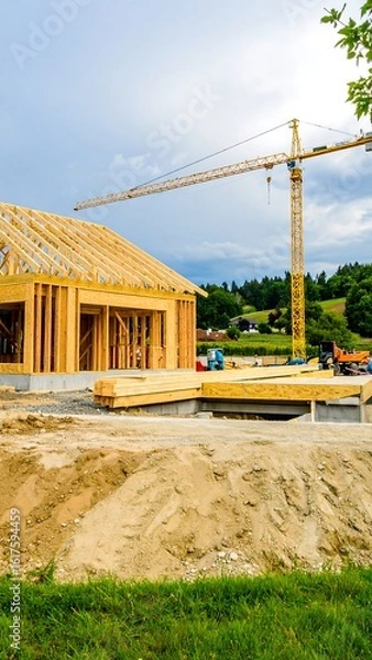 Obraz House under construction with crane