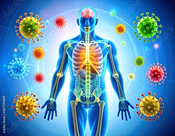 Obraz Human anatomy with viruses
