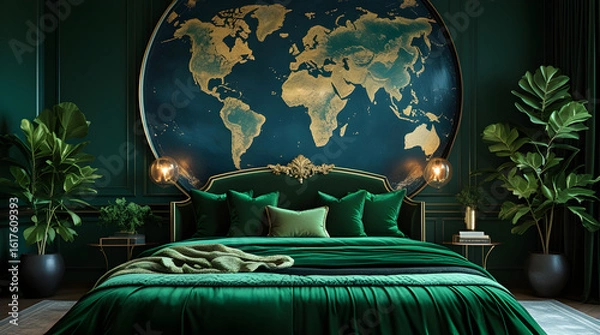 Obraz luxurious bedroom interior design with world map 