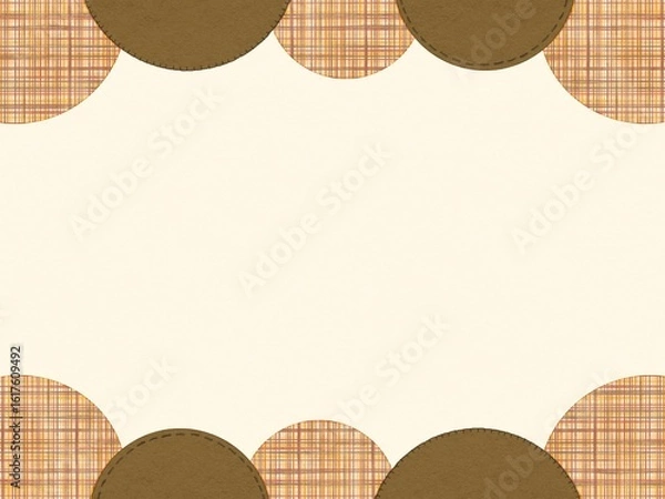 Obraz 水彩で描いた荒い織り目のような茶系の可愛いチェック柄のアップリケやステッチが可愛いフレーム背景イラスト素材