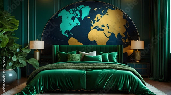 Obraz luxurious bedroom interior design with world map 
