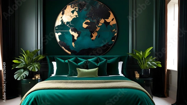 Obraz luxurious bedroom interior design with world map 