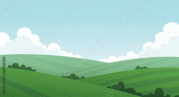 Fototapeta Serene Rolling Hills Landscape with Fluffy Clouds