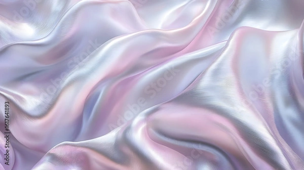 Fototapeta Delicate, flowing fabric in soft pastel shades of pink and white.  Draped in elegant waves, showcasing a smooth, lustrous texture