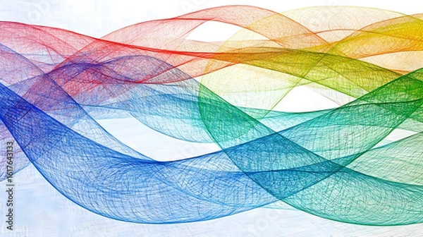 Fototapeta Abstract rainbow waves on white background.  Colorful, flowing,  and intertwined lines create dynamic curves