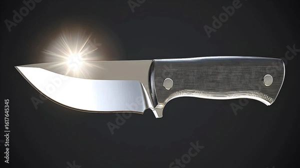 Fototapeta A fixed blade knife,  sharp,  and modern.  The blade is polished,  handle is textured.  Light highlights the blade