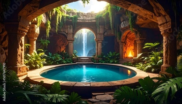 Obraz Lush ruins with a hidden pool