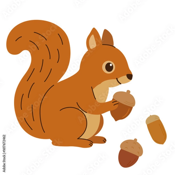 Obraz どんぐりを持っているリスのイラスト