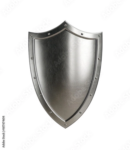 Fototapeta Metallic shield, polished and detailed,  mounted on a black background