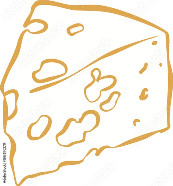 Obraz Cheese Slice – Hand-Drawn Yellow Minimal Line Art Illustration