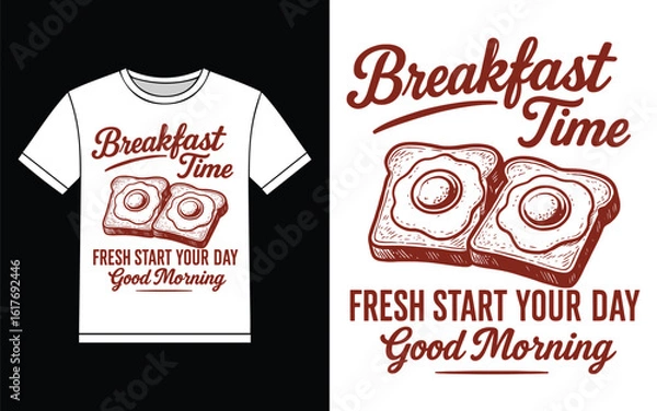 Fototapeta Breakfast time t shirt design featuring fried eggs on toast
