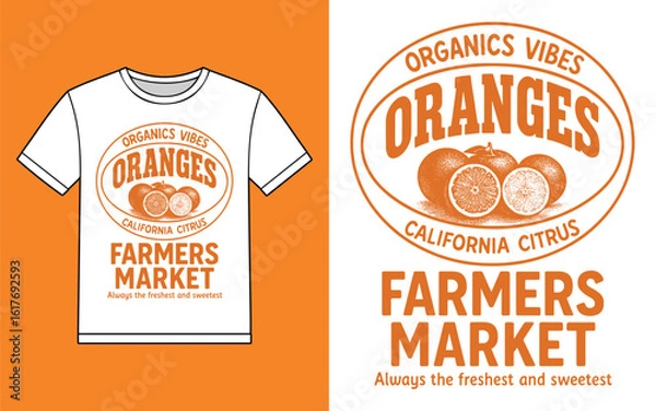 Fototapeta Retro farmers market t shirt design featuring oranges and california vibes