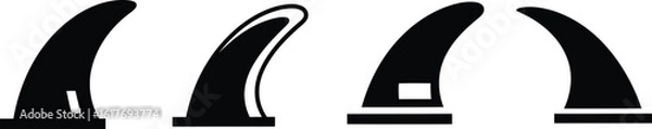 Fototapeta Surfboard Fin Silhouette Icon Vector Set - Essential Board Components