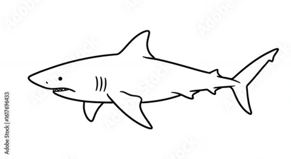 Obraz Monochrome Illustration of a Shark with Defined Features on White Background Perfect for Education Marine Biology Resources and Minimalist Designs