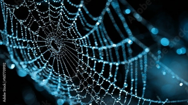 Fototapeta Dew drops spiderweb pattern
