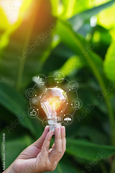 Obraz light bulbs green on background