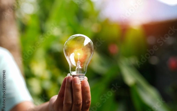 Obraz light bulbs green on background