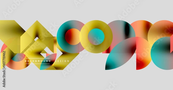 Fototapeta Abstract geometric shapes overlap, creating vibrant colorful design. Text reads background design within composition. Modern aesthetic.