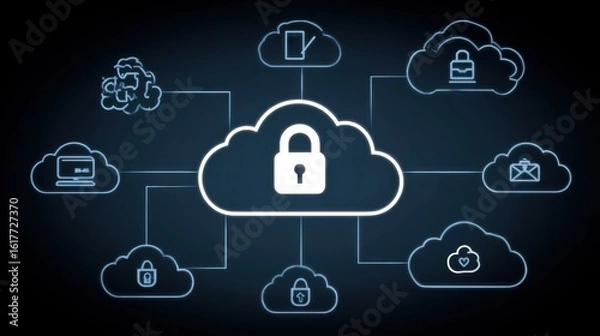 Fototapeta Cloud security solutions for data protection digital environment infographic illustration technology informative viewpoint