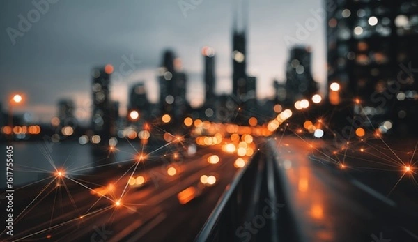 Obraz City lights blur, connecting lines