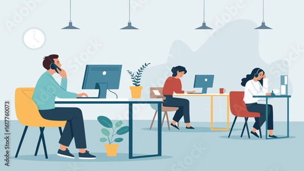 Obraz Modern office workers collaborating, perfect for website banners or business brochures.