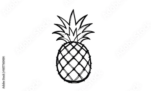 Fototapeta Minimalist Vector Drawing of Pineapple – Clean Frontal View Line Art for Tropical Fruit, Food, and Summer Design Projects