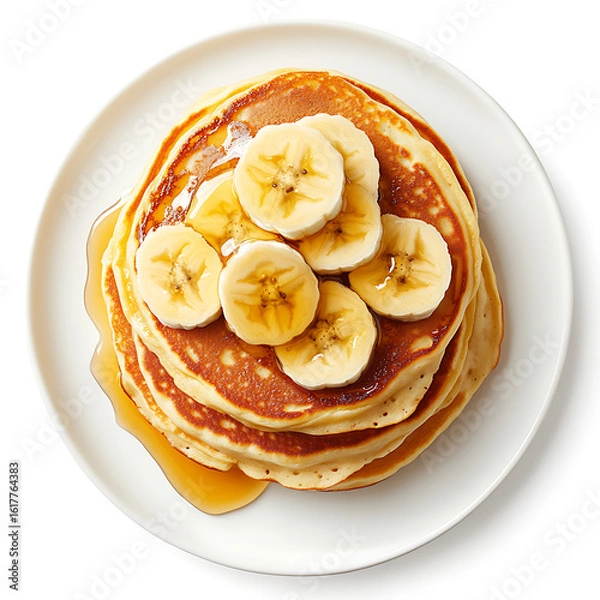 Obraz Stack of Pancakes Topped with Banana Slices and Syrup