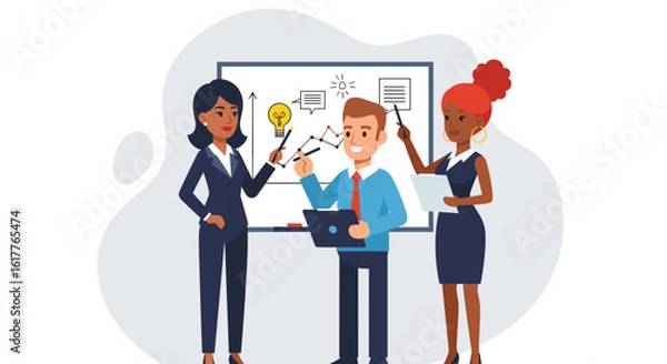 Fototapeta Diverse business team brainstorming, perfect for presentations on teamwork and collaboration.