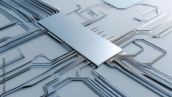 Fototapeta Minimalist AI Circuitry Background: Futuristic Tech Design, Vibrant Futuristic Circuit Board Background for AI Companies, Moody AI Circuitry Abstract: Clean High-Tech Visuals, generative ai