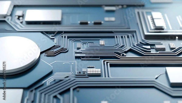 Fototapeta Minimalist AI Circuitry Background: Futuristic Tech Design, Vibrant Futuristic Circuit Board Background for AI Companies, Moody AI Circuitry Abstract: Clean High-Tech Visuals, generative ai