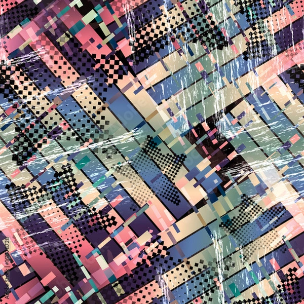 Fototapeta Seamless pattern glitch design. Cyberpunk background. Digital gradient print. Textile print for bed linen, jacket, package design, fabric and fashion concepts.