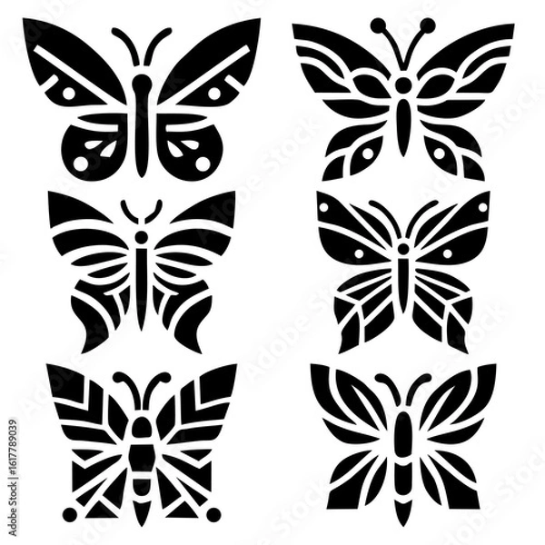 Obraz A set of six black and white butterfly stencils, perfect for crafting projects.