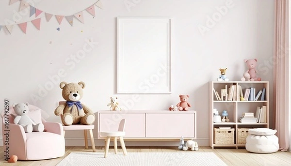 Fototapeta Adorable Nursery Room Design with Plush Toys and Pastel Colors