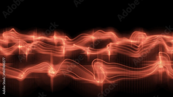 Fototapeta Science and media communications.abstract red wavy smoke flame over black background.