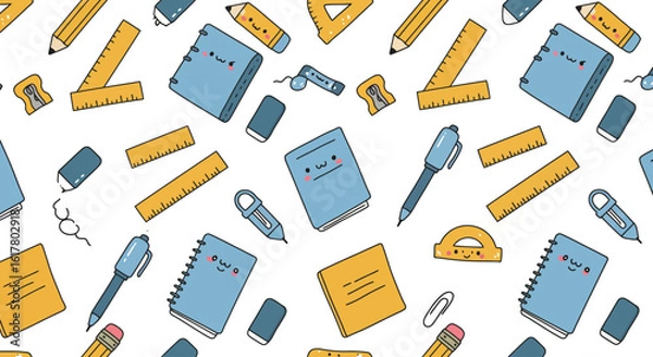 Obraz Seamless Vector Pattern of Colorful Stationery Items