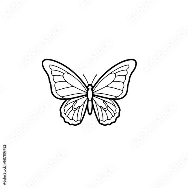 Fototapeta A simple black and white line drawing of a butterfly with symmetrical wings and body design