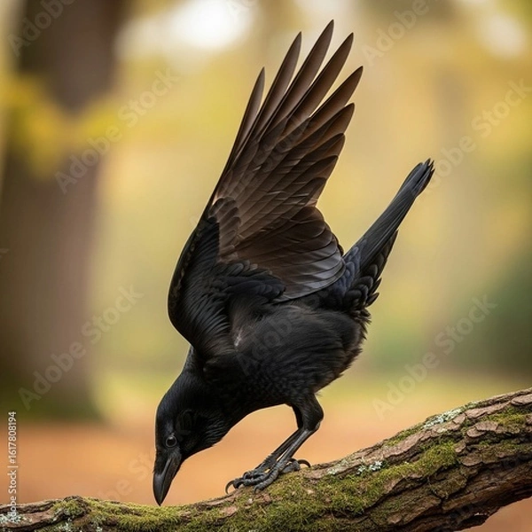 Fototapeta crow in the yoga pose of the crow