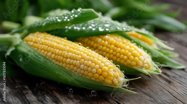 Fototapeta Close-up of fresh corn on the cob.