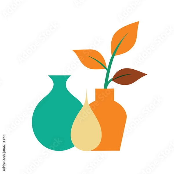 Obraz abstract vases with leaves combo